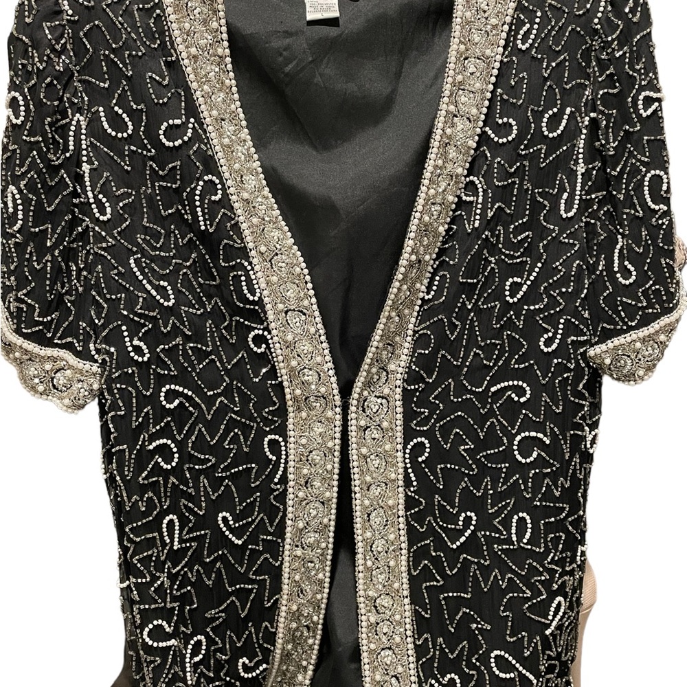 Fancy, evening, bugle beaded designer silk jacket .